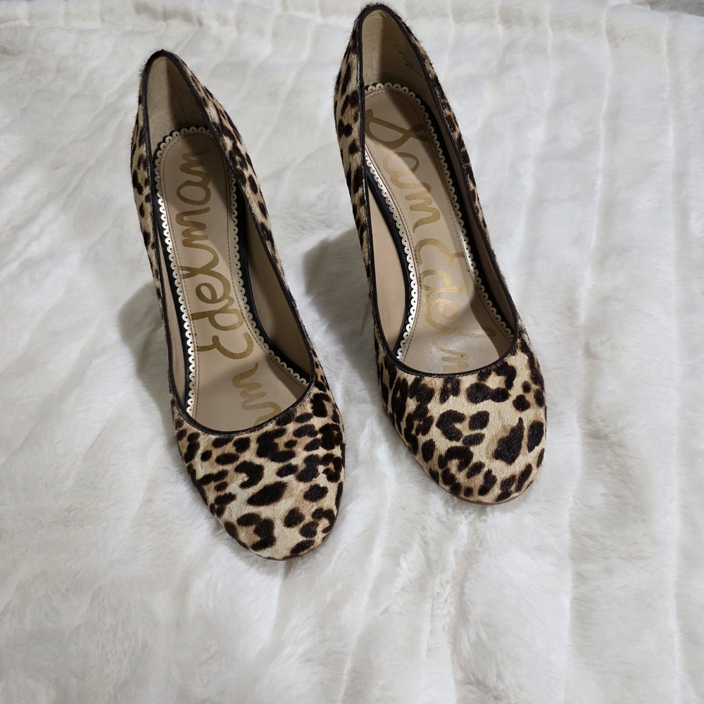 Sam Edelman's Calf Hair Leopard Print Block Heel Pumps Size 8 1/2 - Picture 7 of 13